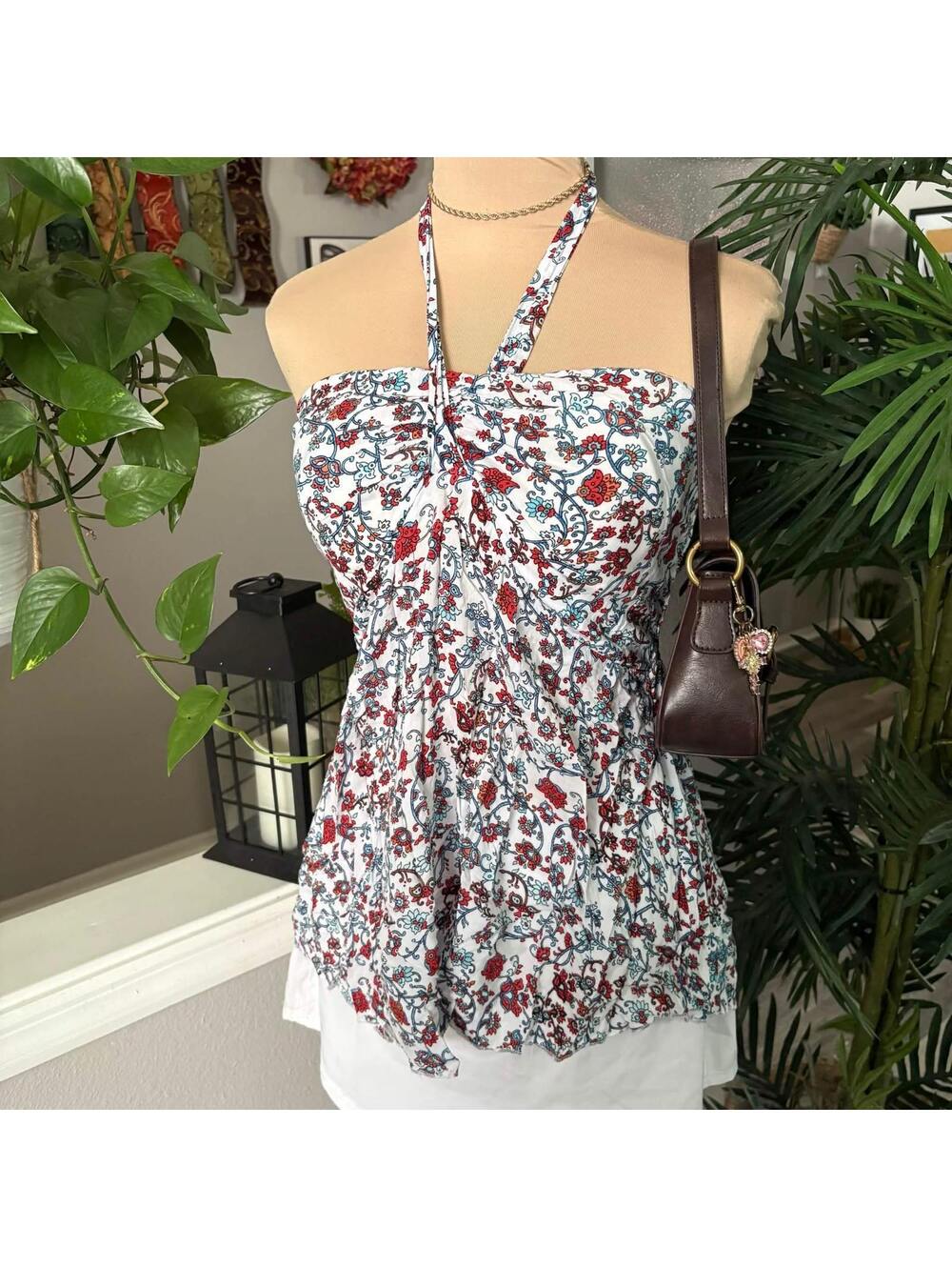 white floral halter